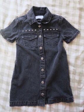 Old Navy Washed Black Short Sleeve Denim Shirt Dress with Studs